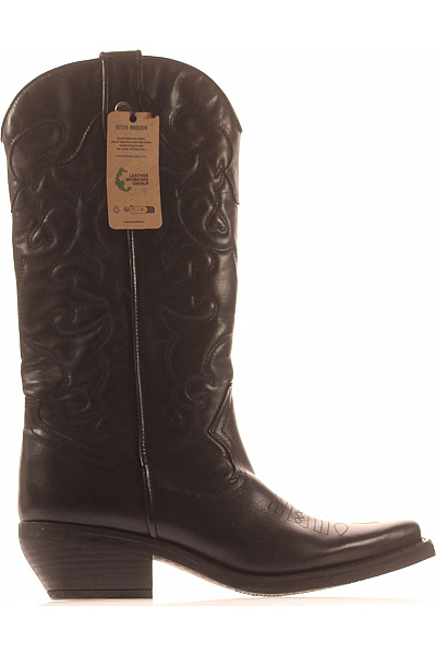 Steve Madden Černé Kožené Kovbojské Kozačky Westernové Vel. 39