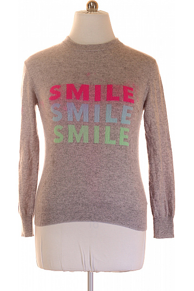 Zwillingsherz Dámský Kašmírový Svetr šedý S Nápisem SMILE Vel. L