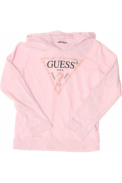 Guess Dívčí růžová bavlněná mikina s kapucí a potiskem | Guess | obrázek 2