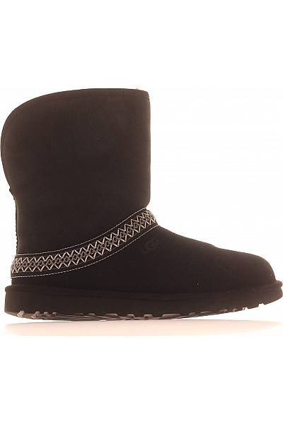 UGG Dámské černé Kožené Válenky S Ozdobným Lemem Velikost 39