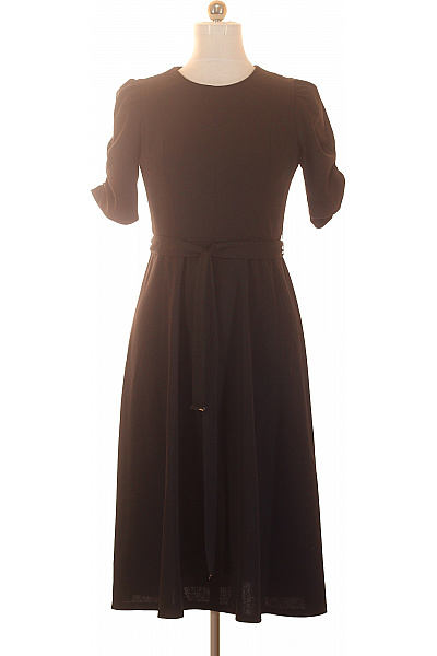 Donna Karan Dámské černé šaty S Krátkým Rukávem A Páskem Elegantní Midi Vel. 36