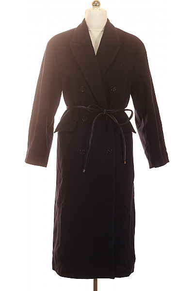 Černý vlněný dvouřadý kabát s páskem elegantní dlouhý Velikost EU 34 | Unimoda | obrázek 2