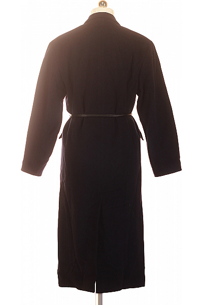 Černý vlněný dvouřadý kabát s páskem elegantní dlouhý Velikost EU 34 | Unimoda | obrázek 3