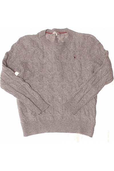 TOMMY HILFIGER Šedý Vlněný Pulovr S Copánkovým Vzorem Vel. M