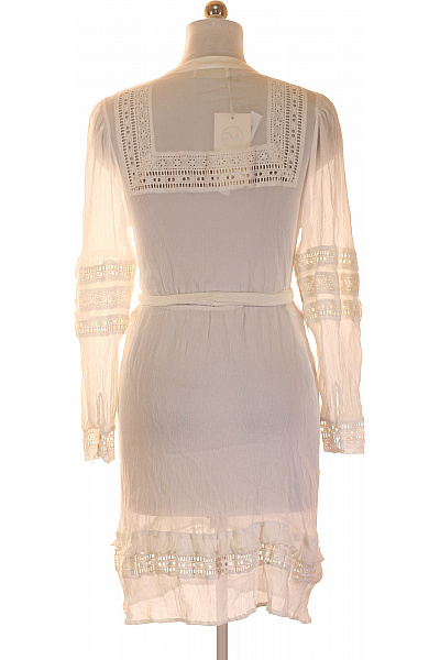 Dámské šaty s dlouhým rukávem krajkové boho s páskem bílé Vel. 42 | Unimoda | obrázek 2