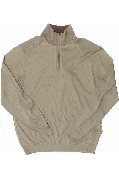 HACKETT Pánský Svetr S Dlouhým Rukávem A Stojáčkem Na Zip Khaki Vel. M