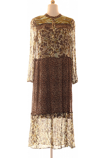 MARCCAIN Dámské šaty S Dlouhým Rukávem Zvířecí Vzor Midi Boho Vel. N2