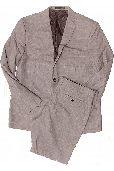 John Varvatos Pánský Vlněný Oblek šedý Kostkovaný Smart Casual Vel. L