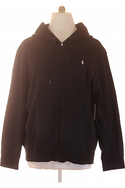 Ralph Lauren Černá Bavlněná Mikina Na Zip S Kapucí A Výšivkou Vel. XXL