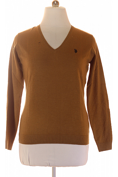 U.S.POLO ASSN. Dámský Hnědý Pulovr S Výstřihem Do V Basic Velikost XL