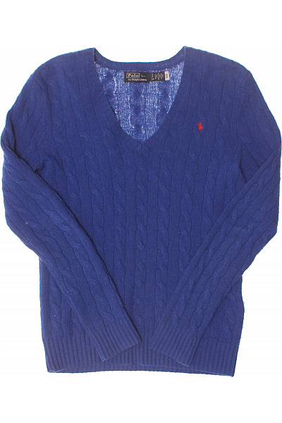 Ralph Lauren Modrý Pletený Svetr S Copánkovým Vzorem A Výstřihem Do V Velikost S