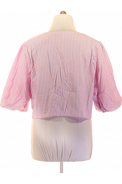 boohoo Dámská růžová pruhovaná halenka s krátkým rukávem a mašlí crop Velikost 52 | boohoo | obrázek 2