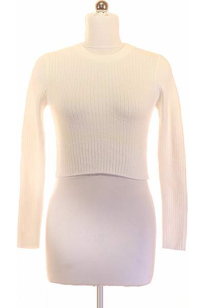 Bershka Bílý žebrovaný Crop Pulovr Velikost M