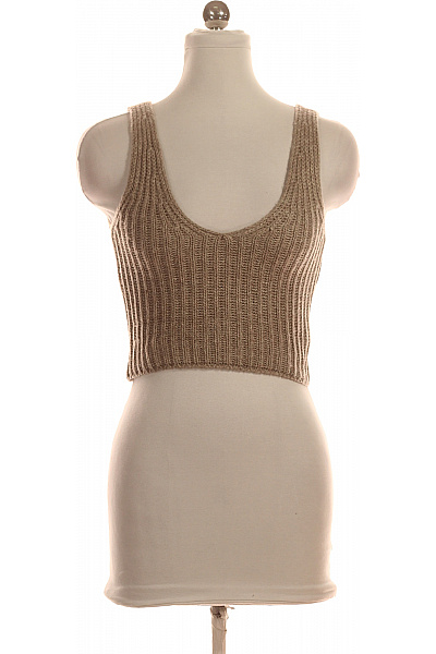 béžové pruhované tílko crop top bez rukávů Vel. xxs | Unimoda | obrázek 2