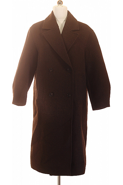 Bershka Hnědý Dvouřadý Dlouhý Kabát Vintage Velikost S