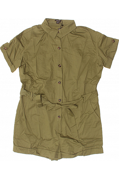 Boohoo Dámský Khaki Overal S Krátkým Rukávem A Páskem Vel. 48