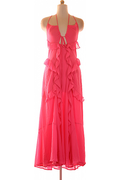 boohoo Růžové maxi šaty na ramínka za krk s volány | boohoo | obrázek 4