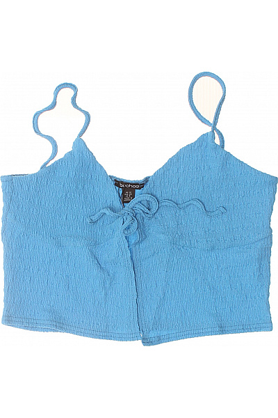 boohoo modré dámské tílko bez rukávů s uzlem crop top | boohoo | obrázek 2