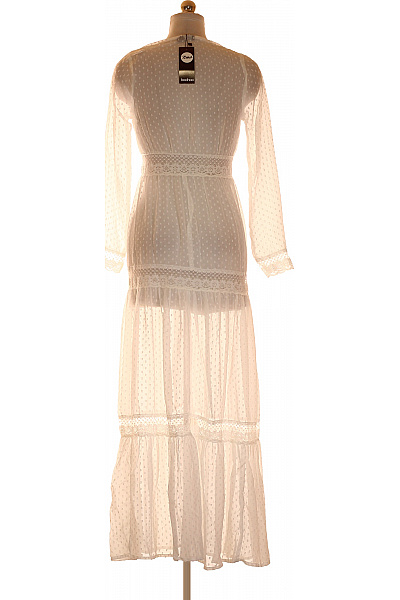 boohoo Bílé maxi šaty s dlouhým rukávem boho krajkové propínací Velikost S | boohoo | obrázek 3