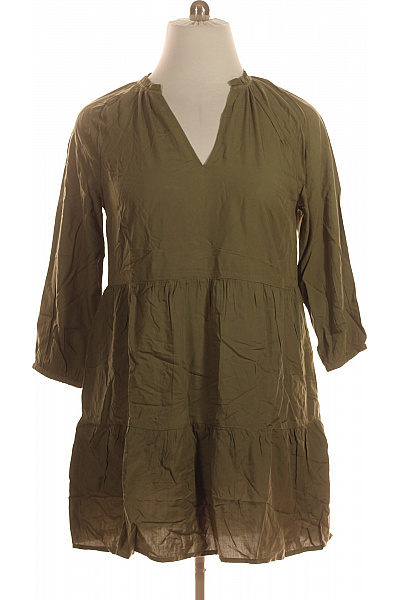 Khaki dámské šaty s dlouhým rukávem volné mini Vel. L | Unimoda | obrázek 2