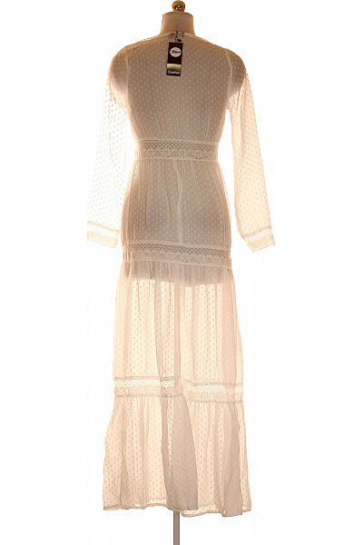 boohoo Bílé maxi šaty s dlouhým rukávem boho krajkové propínací Velikost EU S | boohoo | obrázek 3