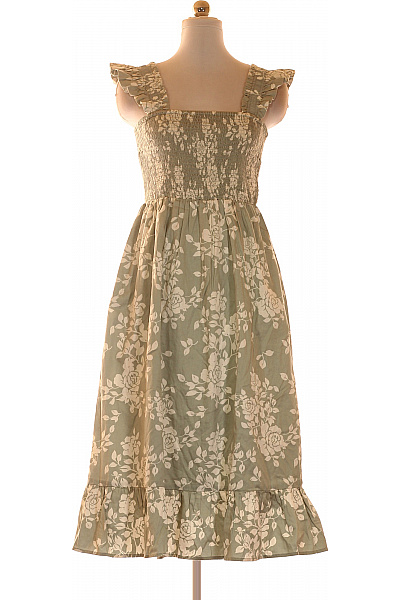 Bavlněné khaki midi šaty květované boho Velikost S | Unimoda | obrázek 2