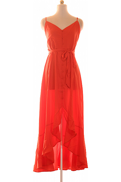 boohoo Oranžové dlouhé šaty na ramínka s páskem boho letní | boohoo | obrázek 2