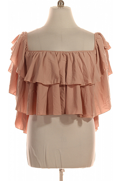 boohoo Růžová halenka s volánky a odhalenými rameny crop Vel. EU 48 | boohoo | obrázek 2