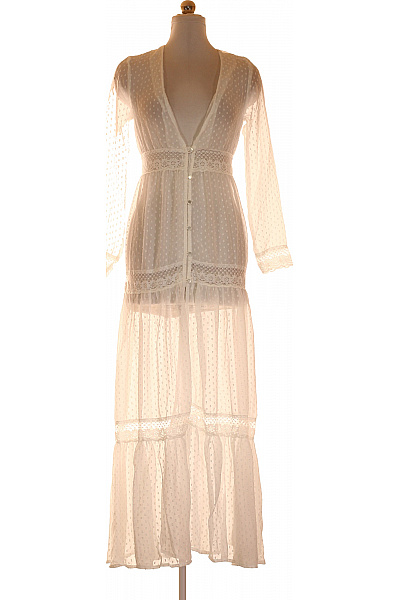 boohoo Bílé maxi šaty s dlouhým rukávem boho letní propínací krajkové Velikost L | boohoo | obrázek 2