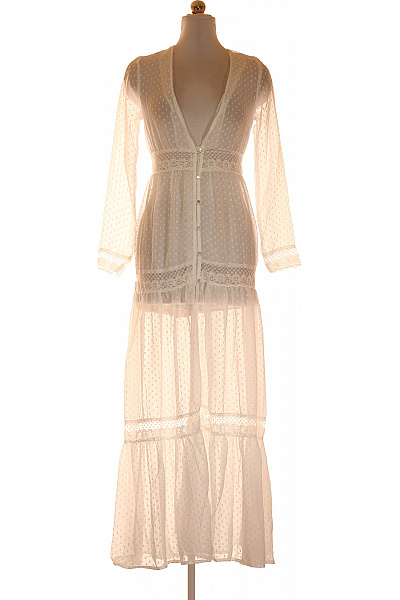 boohoo Bílé maxi šaty s dlouhým rukávem boho krajkové propínací Velikost S | boohoo | obrázek 2