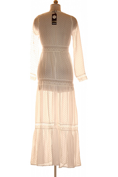 boohoo Bílé maxi šaty s dlouhým rukávem boho krajkové propínací Velikost S | boohoo | obrázek 3