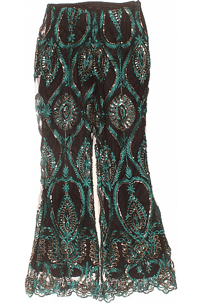 boohoo Zelené společenské zvonové kalhoty s krajkou Vel. 36 | boohoo | obrázek 2