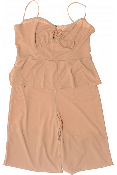 boohoo béžový overal bez rukávů s volnými nohavicemi a peplum sukní Vel. 56 | boohoo | obrázek 2