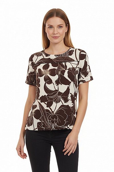 Vzorovaná Halenka S Krátkým Rukávem Viskózová Hnědá Next