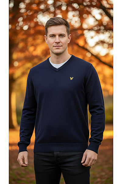 Pánský Svetr Modrý Lyle & Scott Vel. M