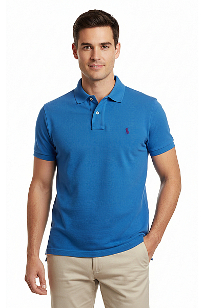 Ralph Lauren Pánské Tričko S Límečkem Modré Second Hand Vel. M