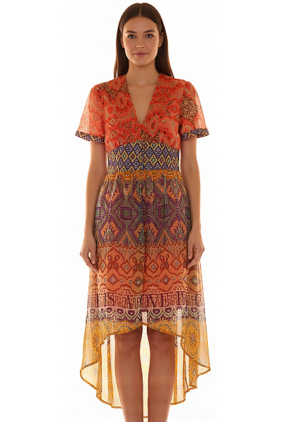 Asymetrické  Šaty Barevné DESIGUAL Second Hand Vel. 40