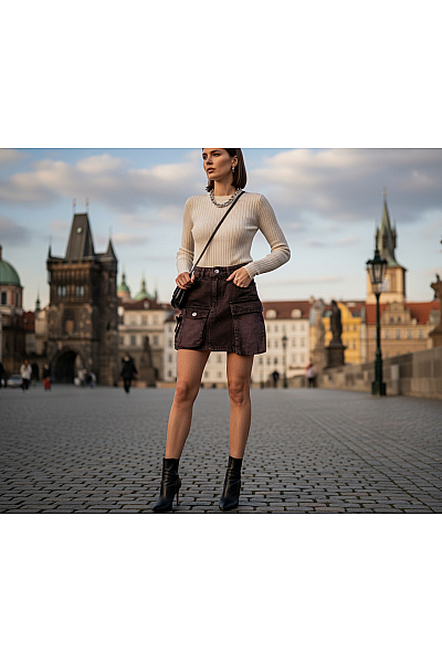 Džínová  Sukně Černá Bershka Vel. 34