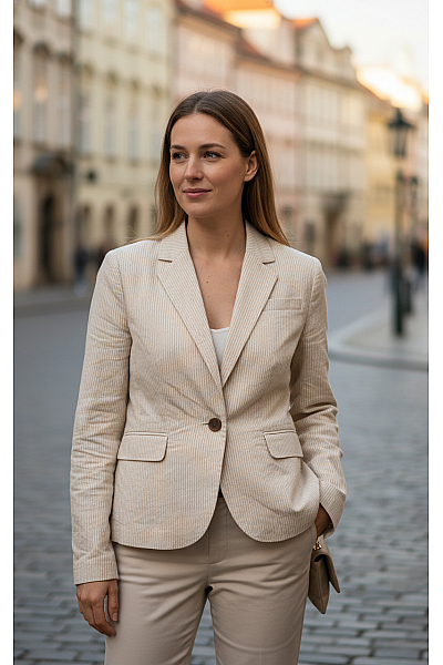 Letní Dámské Sako Lněné Béžové Vel. 36