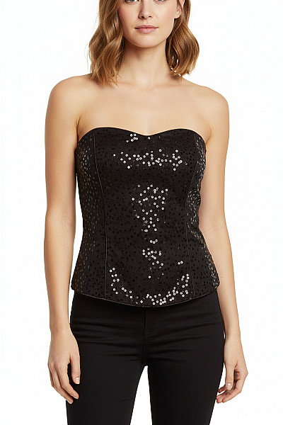 LAURA ASHLEY Černý Dámský Top Bez Ramínek Flitry Elegantní Velikost 40