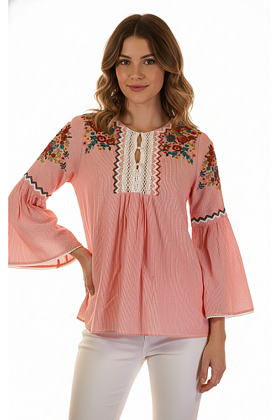 ZARA Vzorovaná  Halenka Červená Second Hand Vel.  L