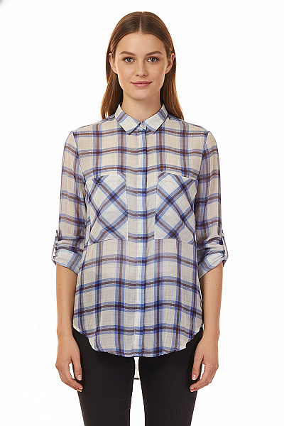 ZARA Kostkovaná Dámská Košile Modrá Vel.  .XS