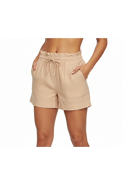 VERO MODA Dámské šortky Lněné Hnědé