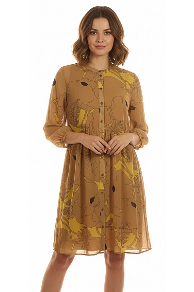 Košilové Šaty S Dlouhým Rukávem Polyesterové Hnědé BETTY BARCLAY