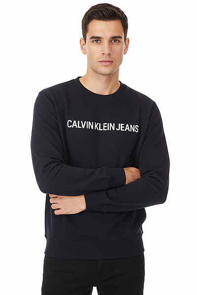 Pánská Mikina Bez Zapínání Bavlněná Modrá Calvin Klein