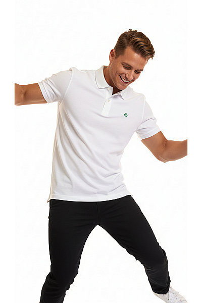 BENETTON Pánské Tričko S Límečkem Bílé Second Hand Vel. L