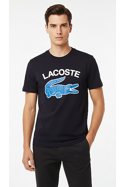 Pánské Tričko S Krátkým Rukávem A  Potiskem Kožešinové Modré LACOSTE