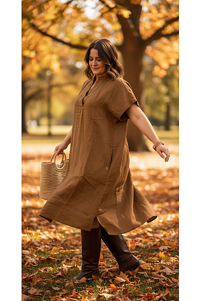 Camel Active Šaty Lněné Khaki