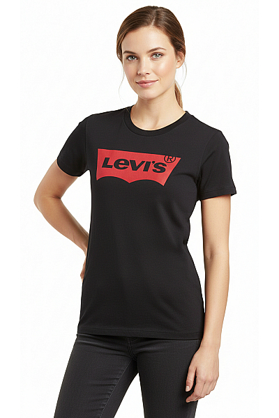 Dámské Tričko S Potiskem Černé LEVIS Outlet Vel.  M