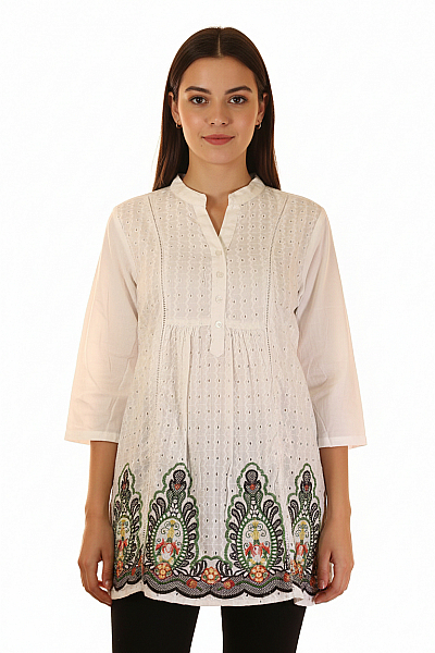 Vzorovaná  Halenka Bílá Vel. L/XL